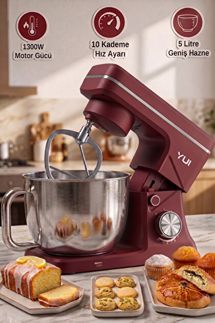 Yui M108 Easy Chef Hamur Yoğurma Makinesi Stand Mikseri Bordo