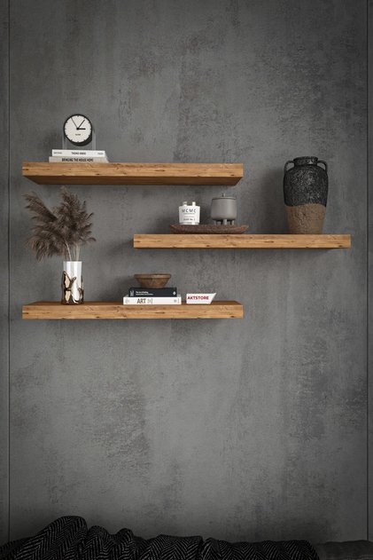 3'lü Duvar Rafı Uçan Raf Dekoratif Raf 50x12.
