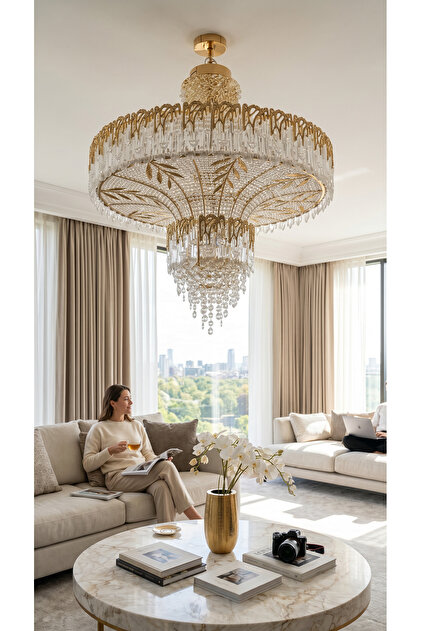 Vinner Nova Gold Kristal Sarkıt Avize 80cm E14x25 LED Premium