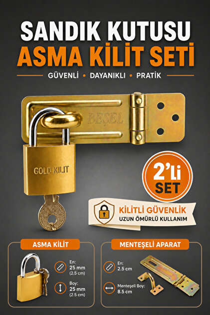 Sandık Kutu Askısı 25 Lik Menteşeli Kiliti Aparatı Tosba Kilit 25 mm Asma Kilidi 2'li Set