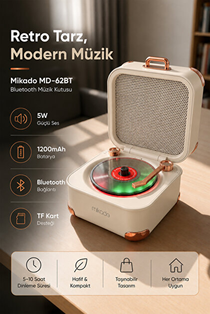 Mikado Bluetooth Hoparlör Retro Nostalgia Tasarım Taşınabilir