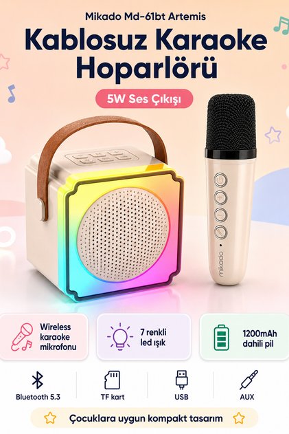 Mikado MD-27BT Naos Krem USB+TF+Bluetooth Wireless Karaoke