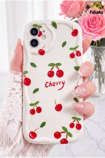 iPhone 11 Case Camera Protection Wave Edge Cherry Pattern Soft Silicone Cover