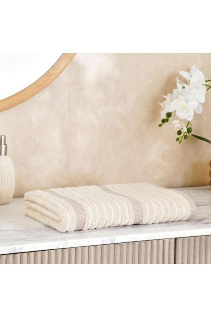 Serene Linen Stripe Terry Bath Towel 70x140 Cm-linen