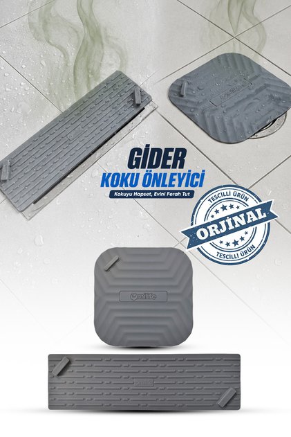 2'li Set Gri Uzun ve Gri Kare Silikon Gider Kapağı Koku Önleyici Banyo Mutfak Gider Tıkacı