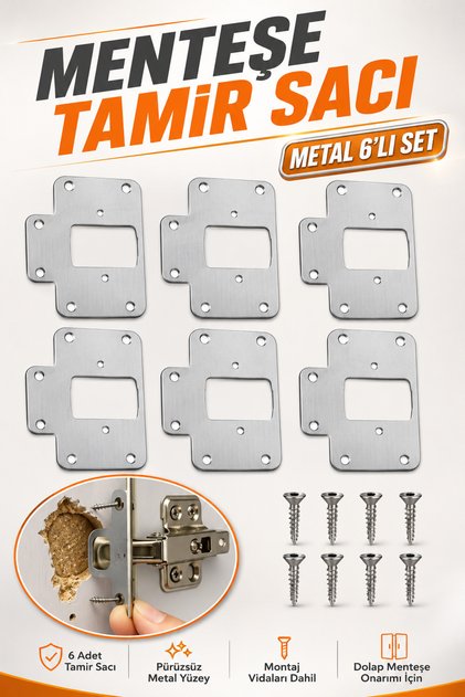 Dolap Kapak Kapağı Taş Menteşe Tamir Sacı Pratik Onarım Kiti 6,5x9 Cm Yuva Tablası 6 Adet