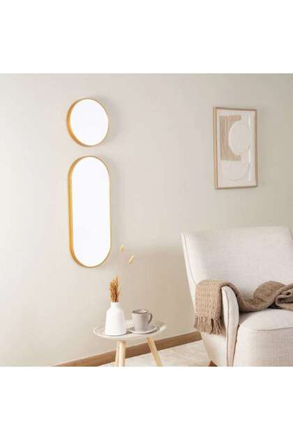 Sierra Set of 2 Oval and Round Plastic Wall Mirrors 30x3x30cm, 30x3x71cm - Gold