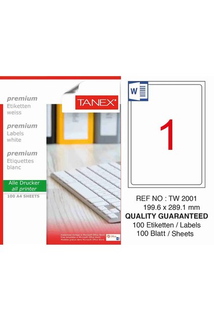 Tanex Tw-2001 Beyaz Etiket 199.6 Mm X 289.1 Mm - Fiyatı