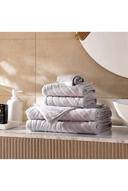 Nathan Wave 6 Piece Solid Dyed Jacquard Towel Set - Grey