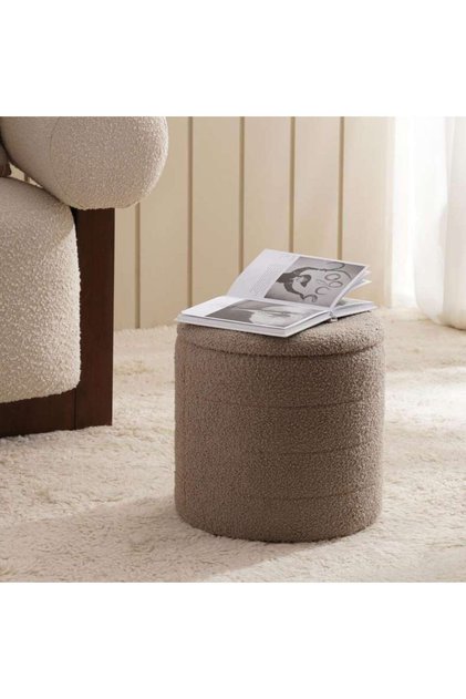 Sahara Boucle Pouf With Storage 35x35x38cm - Taupe