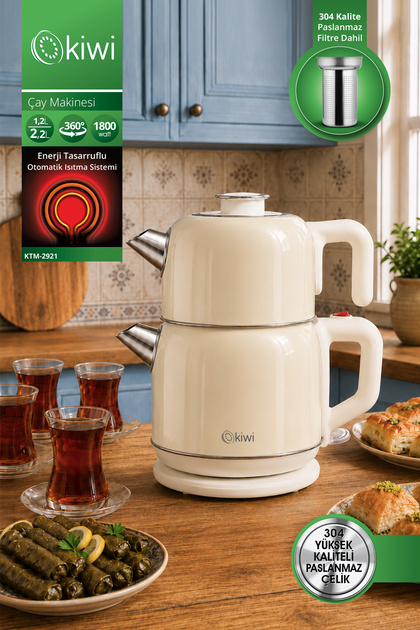 Kiwi KTM-2921 Paslanmaz Çelik Çay Makinesi | 1800W & 2.2 L Su