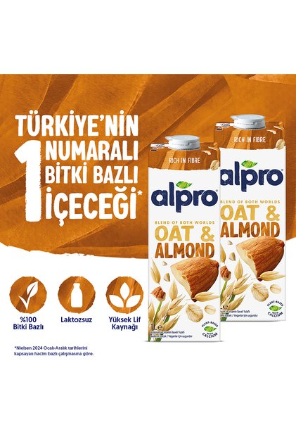 Yulaf Badem Sütü 2x1 L Vegan Laktozsuz Bitkisel Bazlı