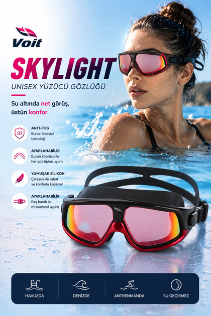 Skylight Unisex Aynalı Yüzücü Gözlüğü | Anti-Fog, UV Korumalı, Silikon