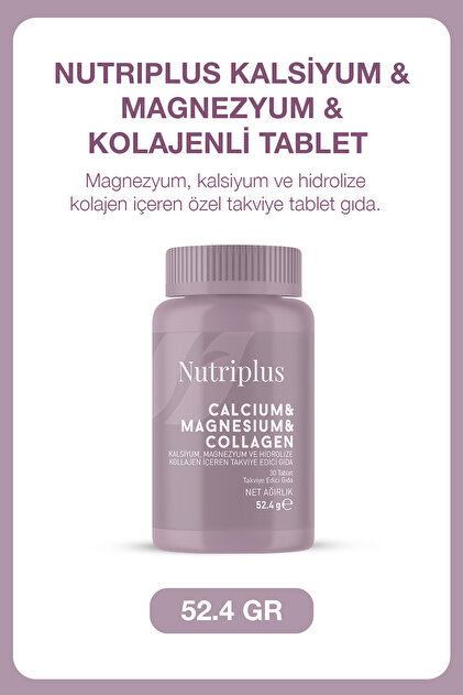 Nutriplus Kalsiyum Magnezyum ve Hidrolize Kollajen İçeren Takviye Edici Gıda 30 Tablet