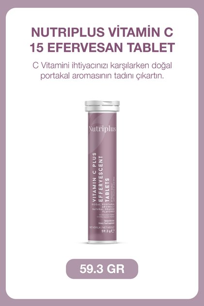 Nutriplus Vitamin C Efervesan Tablet 15 Adet | Portakal Aromalı C D Vitamini Çinko