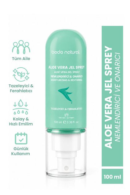 Aloe Vera Onarıcı Nemlendirici Jel Sprey Güneş Sonrası - Onarıcı, Tazeleyici, Ferahlatıcı, Uzun Süre Nem %100 Doğal 100 ml