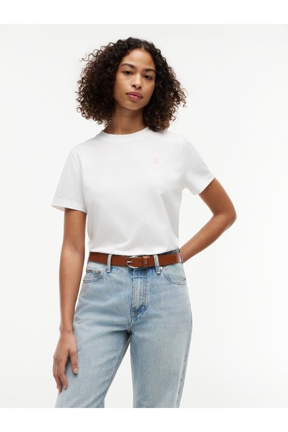 Damen-T-Shirt mit Rundhalsausschnitt, kurzen Ärmeln, einfarbig, normale Passform, weiß
