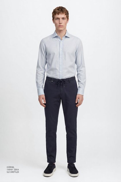 Navy Blue Men's Slim Fit Micro Patterned Trousers Ace001261509_Lac