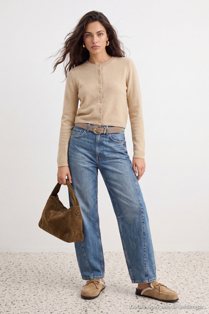 Wardrobe Essentials Beige Woolen Jacket Look Crop Knitwear Cardigan Twoaw25Hi00049