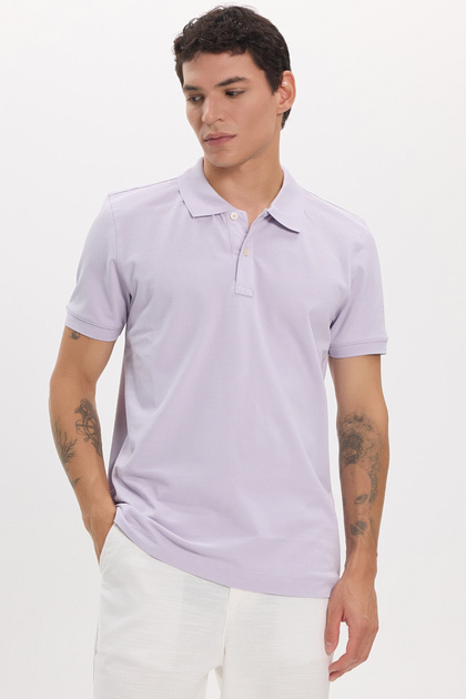 Men's Slim Fit Slim Fit 100% Cotton Lilac Polo Neck T-Shirt