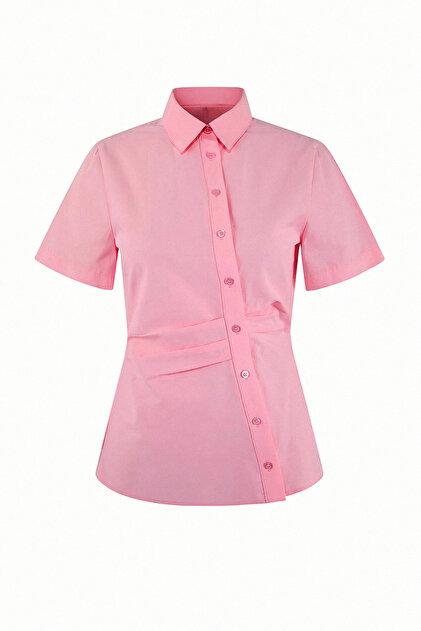 Limited Edition Pembe Bele Oturan Asimetrik Fitted Gömlek TWOSS26GO00054
