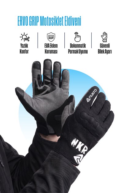 Nukro Ervo Black Summer Motorcycle Gloves Ce Certified Protected Touchscreen