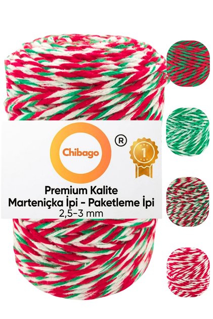 Yeşil Kırmızı Beyaz Paket Ipi Pamuk Marteniçka Ipi (2-3MM-200GR-200M)