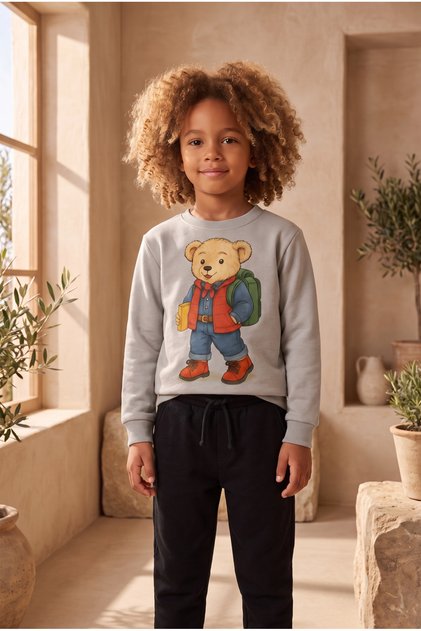 Children's Teddy Printed Tracksuit Set Gray