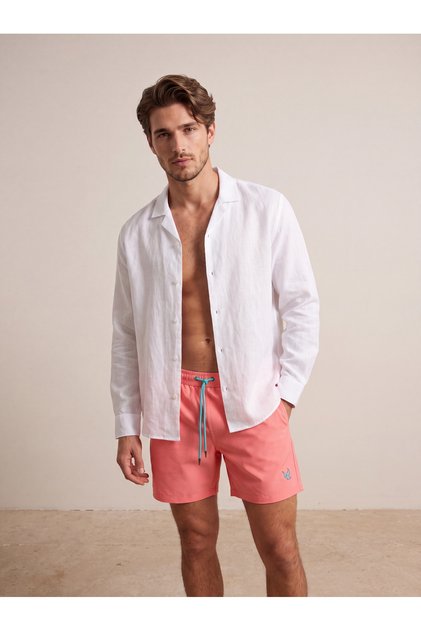 Beyaz Yarı Oversize İnce %100 Pamuk Erkek Plaj Gömlek TMNSS26GO00047
