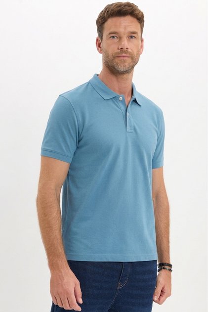 Men's Slim Fit Premium Series 100% Cotton Soft Textured Mercerized Indigo Polo Collar T-Shirt