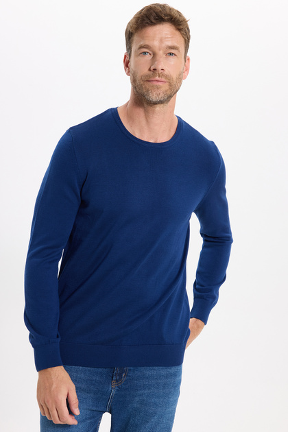 Men's Slim Fit Slim Fit Crew Neck Navy Blue Knitwear Sweater