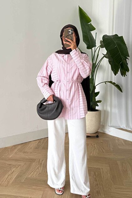 Women's Plain and Side Line Detail Shirt Pink