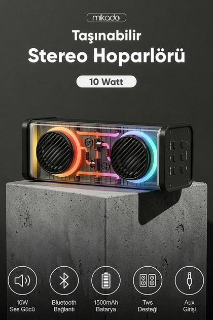 MD-56BT Siyah AUX + USB + Bluetooth Destekli 10W 1500mAh Taşınabilir Speaker