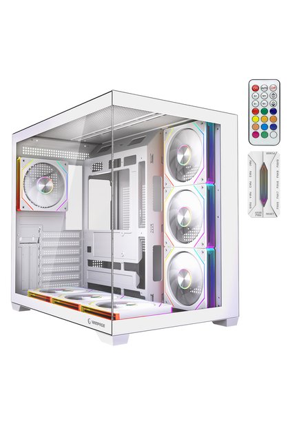 ARES V2 Temperli Camlı Beyaz 7*12cm ARGB Pwm Fan + Kumanda ATX Mid-T Gaming Oyuncu Kasası