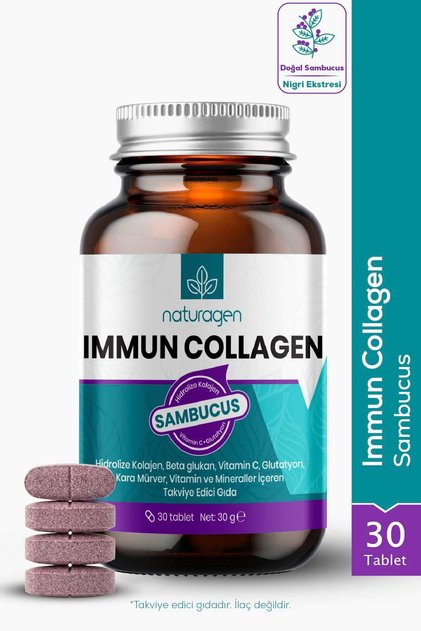 Immun Collagen Elderberry 30 Tablets | Karamürverli | Hydrolyzed Collagen Peptides | Supplemental Food
