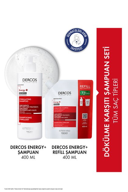 Dercos Energy+ Tüm Saç Tipleri İçin Dökülme Karşıtı Saç Bakım Seti: Şampuan 400 ml & Refill 400 ml