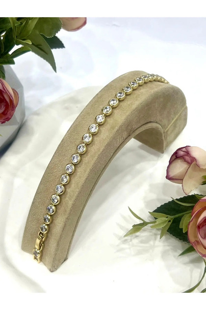 Yuvarlak Taşlı Su Yolu Bileklik (0,5mm 14K GOLD/17-19CM)