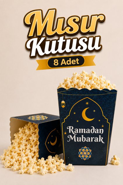 Ramadan Mubarak Written Corn Box 8 Pieces 8X12 cm Pop Corn Millet Container Ramadan Feast Chips Box Gb