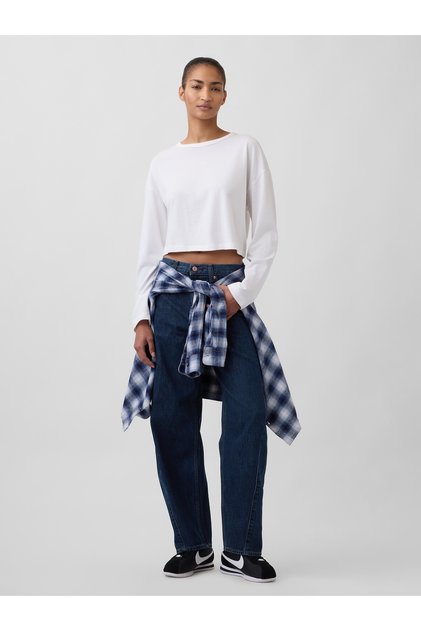 Pantaloni din denim croială barrel, spălare închisă la culoare