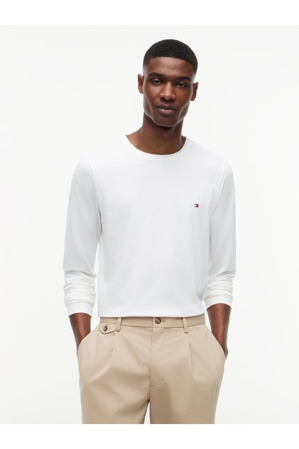 MW0MW10804 ΜΠΛΟΥΖΑ ΜΑΚΡΥΜΑΝΙΚΗ STRETCH SLIM FIT T YBR Λευκό