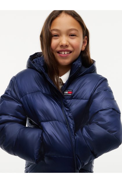 KG0KG09586 Glänzende Kapuzen-Steppjacke C1G Dunkelblau