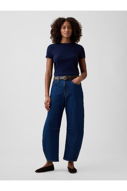 Pantaloni din denim croială barrel, spălare închisă