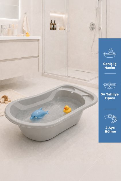 Bebek Banyo Küveti Giderli Büyük Soft Gri