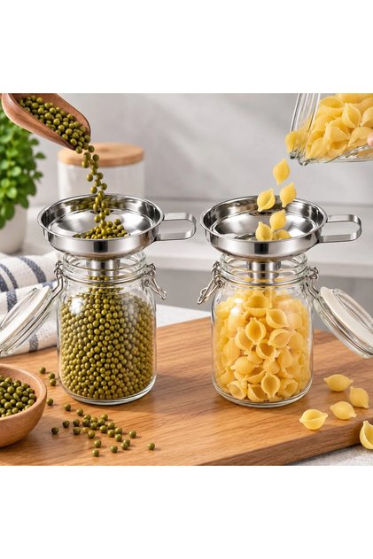 Paslanmaz Çelik Huni - 2 ADET Saplı Geniş Ağızlı Mutfak Hunisi, Kavanoz ve Şişe Dolum Aparatı, Yağ, Bal, Sos, Un ve Bakliyat İçin Çok Amaçlı Metal Huni, HUN-01