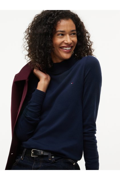 WW0WW51383 CO JERSEY SLIM MK-NK SWT C1G Sötétkék
