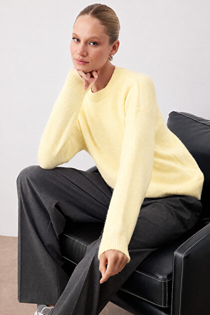 Wardrobe Essentials Gelber Pullover aus Alpakawolle-Mischgarn mit breiter Passform | TWOAW26KZ00080