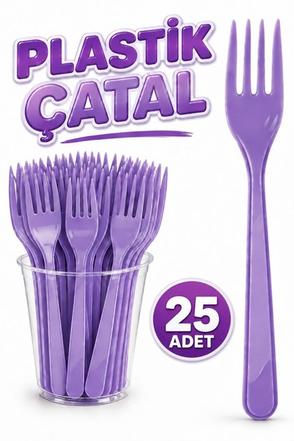 25 Adet Mor Renkli Çatal Sert Dayanaklı Plastik Lüks Kullan At Doğum Günü Parti Sunum Çatalı