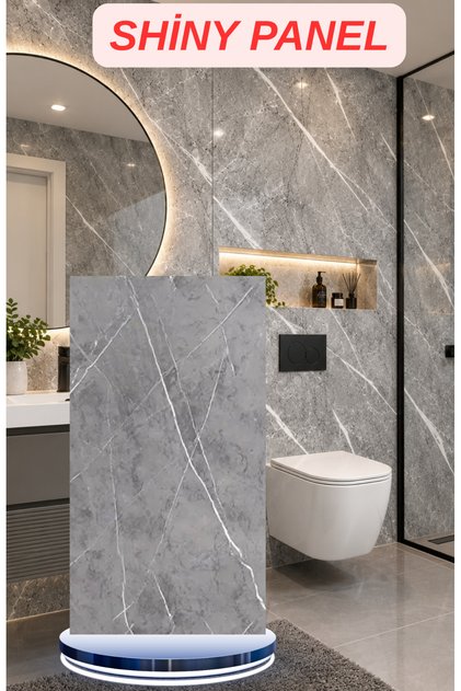 60x30cm Gri Mermer Desen Yapışkanlı Karavan Prefabrik Banyo Wc Yer Duvar Pvc Kaplama Paneli TX-058