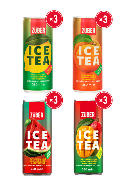 Ice Tea Soğuk Çay Deneme Paketi 250ml x 12 Adet (Limon, Şeftali, Karpuz&Nane, Mango)