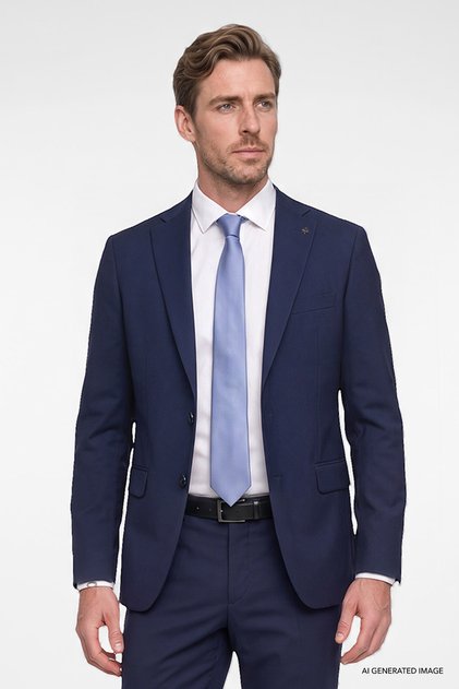 Men's Navy Blue Slim-Fit, Tapered-Cut, Notched-Lapel Suit